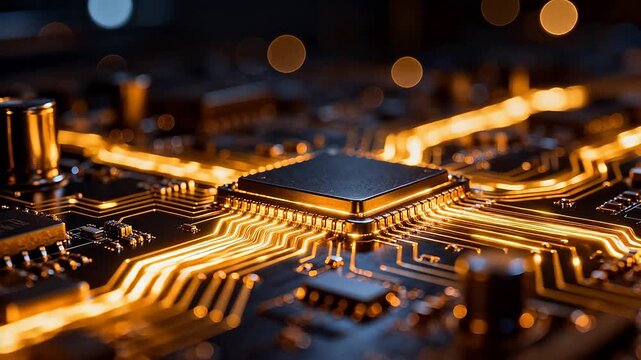 Closeup of illuminated circuit board