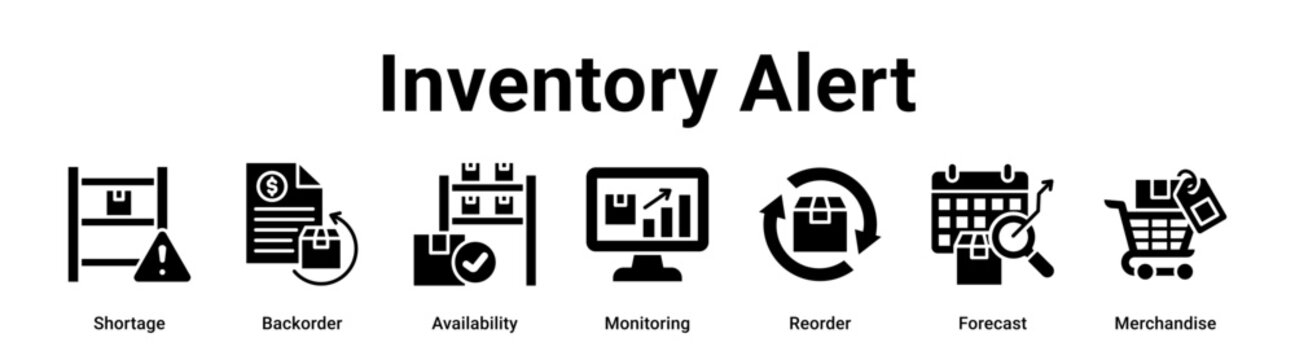 Inventory Alert web banner icon vector illustration concept for business with icon of Shortage, Backorder, Availability, Monitoring, Reorder.