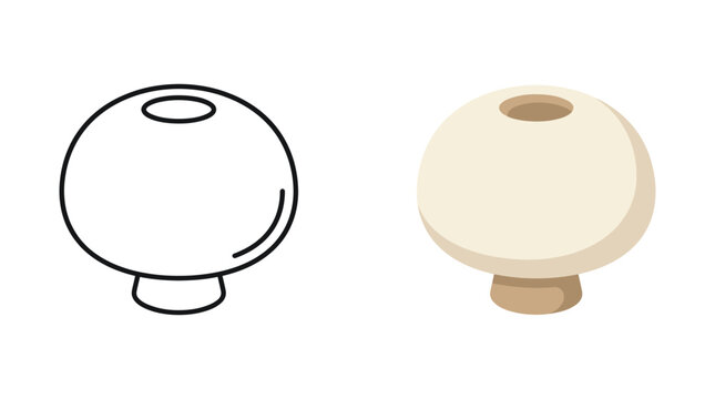 A pair of round white lamps shown in both line art and colored illustration styles.