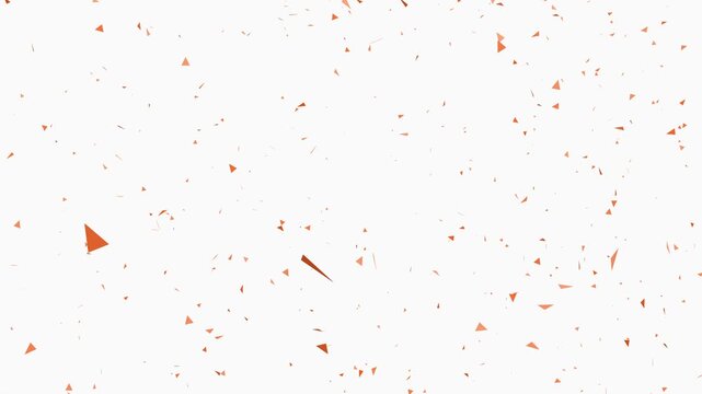 Orange geometric confetti particles falling on white background, abstract motion overlay