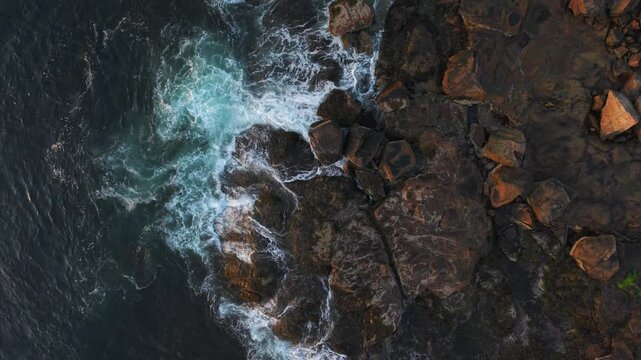 Topview Of The Rugged Rocky Coastline Of Thacher Island Near Gloucester In Massachusetts, USA. Aerial Shot