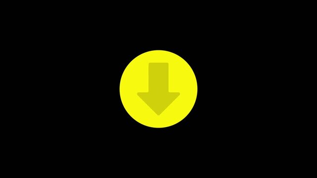Minimalist yellow circle with pulsing downward arrow animation on black background, direction navigation
