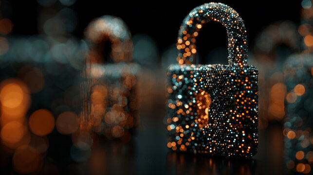 Digital Padlock Glowing with Binary Code in Dark Cybersecurity Close Up