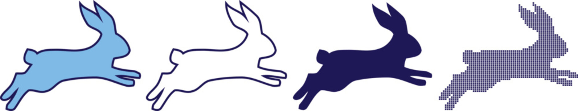 Vector set of four rabbits in different styles and colors