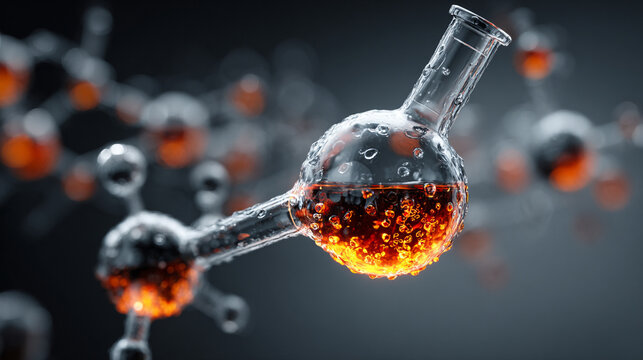 Scientific Glassware Containing Chemical Liquid with Molecular Structure Background