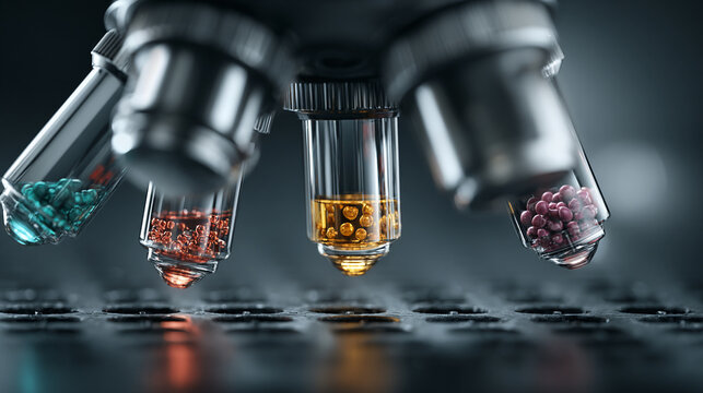 Scientific Microscope Analyzing Chemical Samples in a Modern Medical Research Laboratory