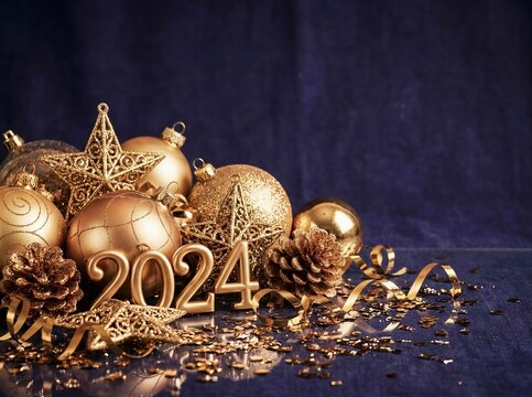 Elegant Gold New Year Celebration Decoration with Copy Space