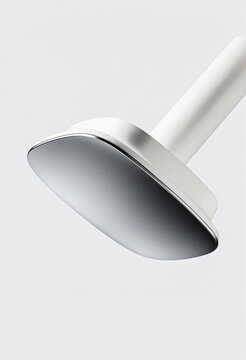 Modern Minimalist White Shower Head with Chrome Face 3D Render Low Angle View