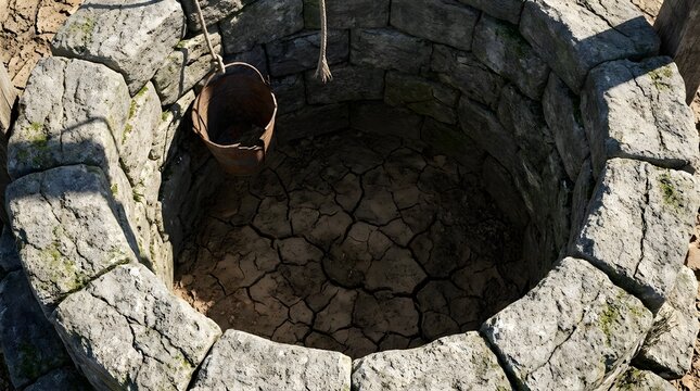 Water-scarcity concept empty well close-up