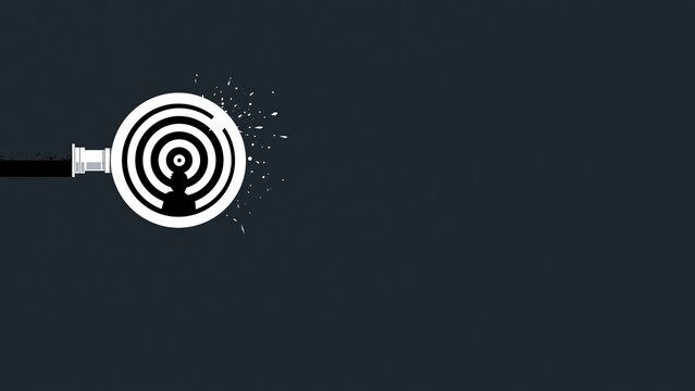 Target circle hit by heavy weight creating shattered pieces.