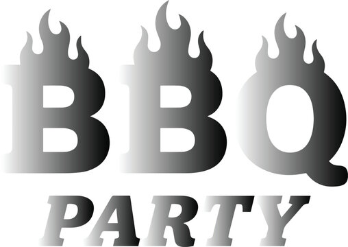 bbq party logo with flame lettering, barbecue typography vector, grill restaurant emblem, bbq festival badge design