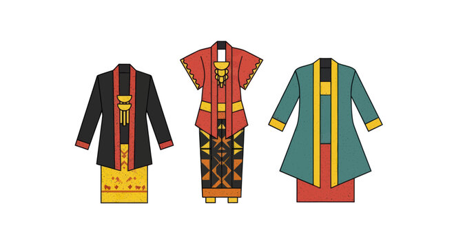 Three traditional Indonesian cultural outfits displayed side by side.