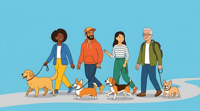 Friendship day illustration best friends walking dogs together forever