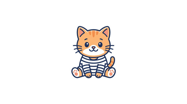 Cute cartoon orange cat wearing striped shirt.