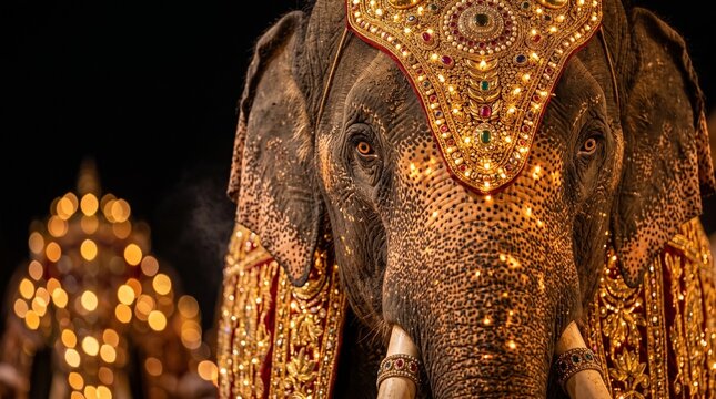 Decorated Ceremonial Elephant at Kandy Esala Perahera Festival in Sri Lanka