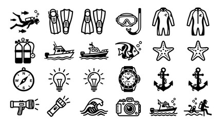 Scuba Diving and Marine Adventure Vector Line Icons Set © matahari