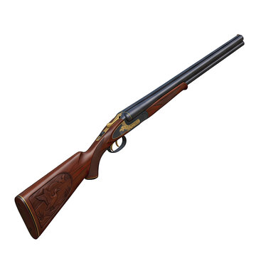 Double Barrel Shotgun with Engraved Wood Stock
