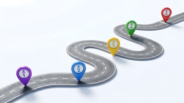 Infographic illustrating a 5 step process or journey with colorful markers