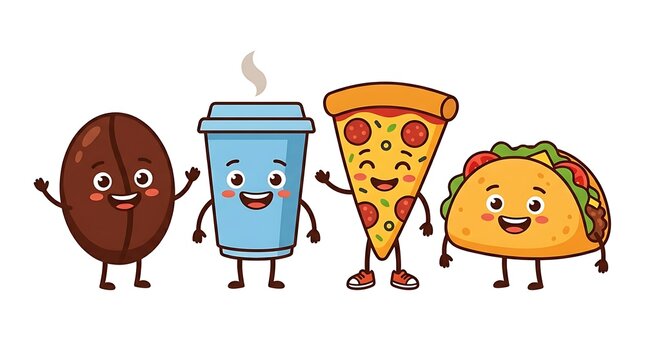 Friendship day coffee pizza taco drink best friends forever illustration