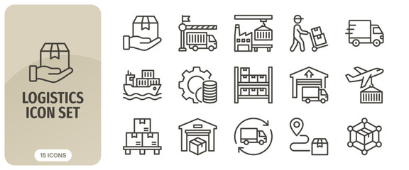 Logistics icon set, thin line style, vector illustration, shipping and delivery symbols © Abir Creative Studio