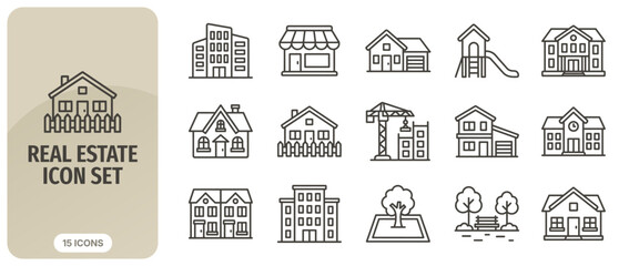 Real estate icon set, thin line vector symbols for property, housing, building, construction, architecture, residential and commercial real estate © Abir Creative Studio