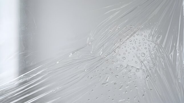 Transparent shrink wrap plastic texture background, wrinkles and bubbles, modern commercial asset.