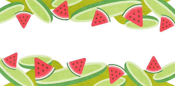 Refreshing watermelon slices top and bottom horizontal frame border