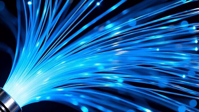 Blue fiber optic cables emitting light