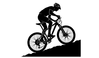 Fototapeta premium Mountain Bike Cyclist Uphill Black Silhouette Vector Illustration EPS