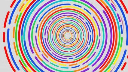 Naklejka premium Abstract colorful concentric dashed circles background, vibrant rainbow vortex tunnel vector illustration