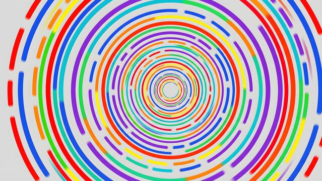 Abstract colorful concentric dashed circles background, vibrant rainbow vortex tunnel vector illustration