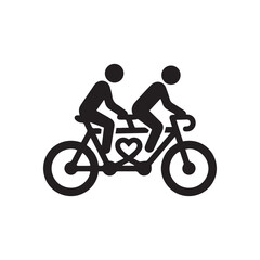 Obraz premium Silhouette Icon of Two People Riding a Tandem Bicycle with a Heart