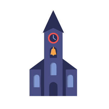 Vector illustration of a church with a clock and bell