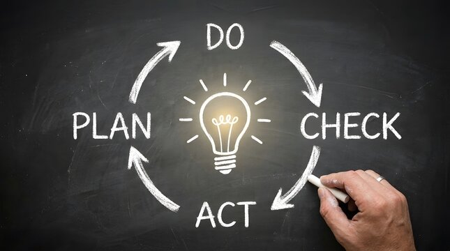 Pdca cycle with hand drawing on chalkboard