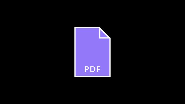 Minimalist pdf document icon animation on black background.