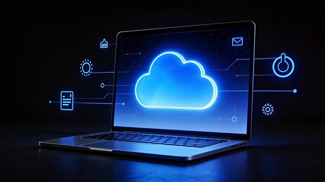 Laptop with cloud icon on screen
