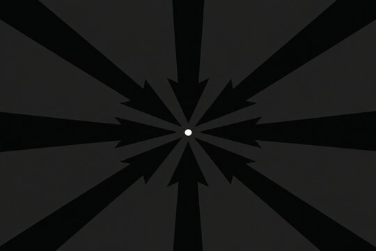 Sharp, dark arrow shapes converging towards a bright white circle.