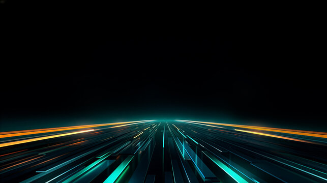 Futuristic Quantum Computing and Digital Data Highway with Neon Light Trails