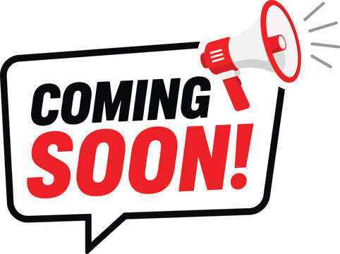 Coming soon banner with megaphone for product launch promotion