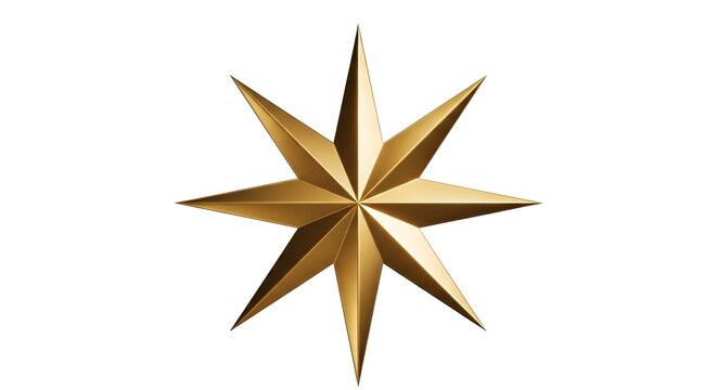 Golden eight pointed star ornament isolated on white background