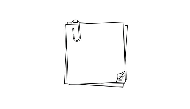 Stack of sticky notes fastened with a paperclip, presented in a minimal black and white hand drawn sketch style.