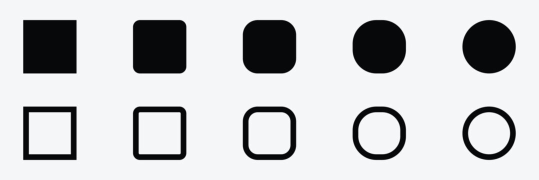Shape progression from square to circle, set of square, circle and rounded square shapes . Vector Illustration . EPS 10 .