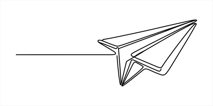 Simple one line drawing of a paper plane flying forward representing freedom and travel concept for creative design projects and digital communication