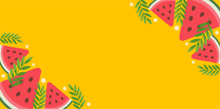 bright yellow banner corner framed with red watermelon slices