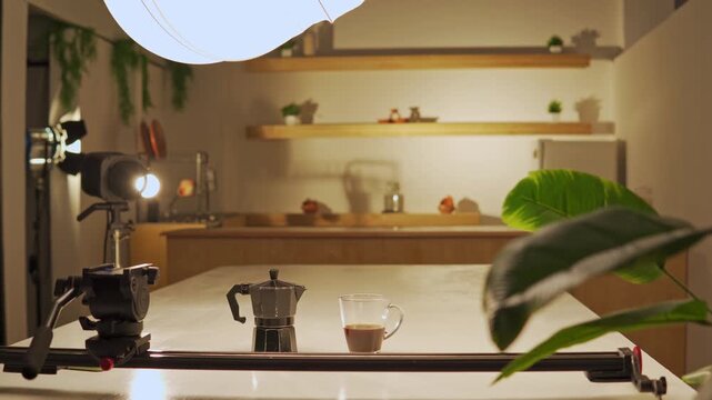 Behind the scenes of a food videography session with italian moka pot