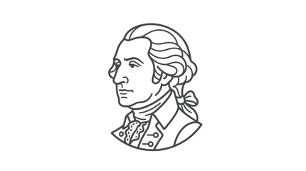 Simple line art illustration of George Washington profile portrait. © Kapal