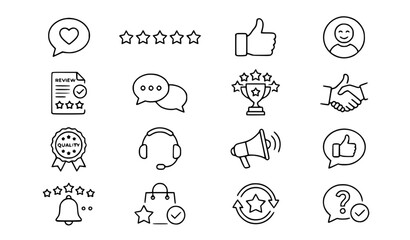 Fototapeta premium Positive Customer Feedback Outline Icon Set