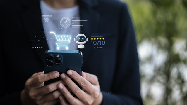 Artificial Intelligence Shopping Assistant with Customer Rating on Smartphone for Smart E-Commerce, Online Reviews and Digital Retail Experience