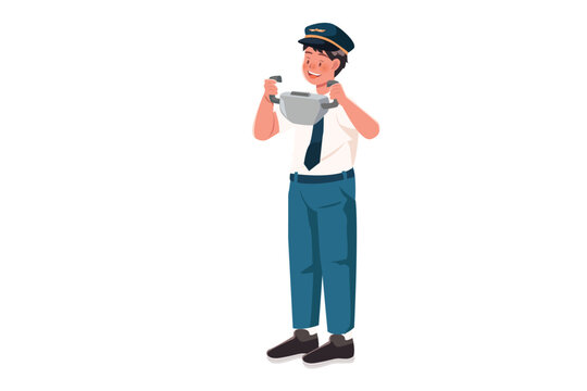 Young pilot holding aircraft control yoke aviation career training