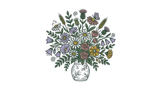 Colorful flowers in a vase.